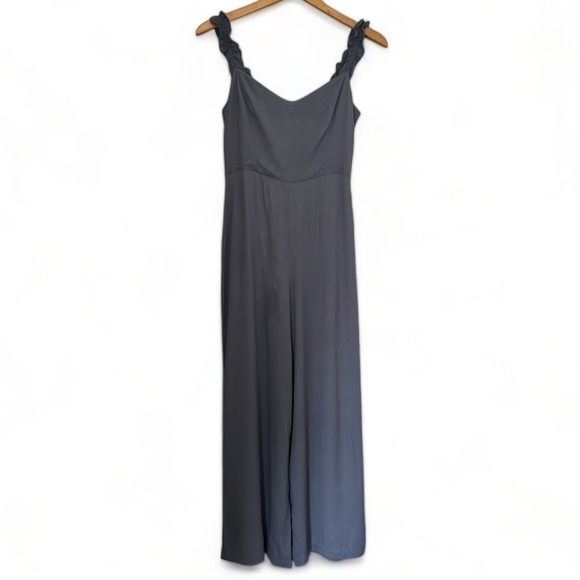Aritzia Sunday Best Flirt Ruffle Jumpsuit Size 8 Granite Blue Wide leg - Picture 5 of 11